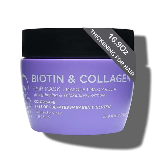 L Luseta Biotin & Collagen Hair Mask jar close-up showing deep conditioning for damaged hair