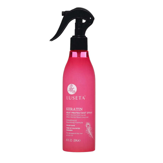 L Luseta Keartin heat protectant spray bottle for glossy, protected hair.