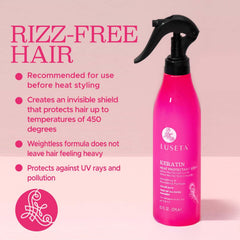 L Luseta Keratin smoothing spray provides keratin nourishment for damaged hair.