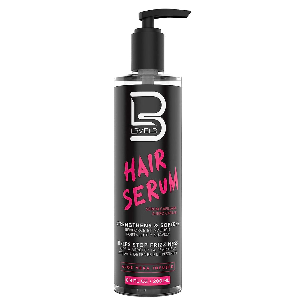 L3 Level 3 Hair Serum bottle front shows sleek packaging and shine potential.