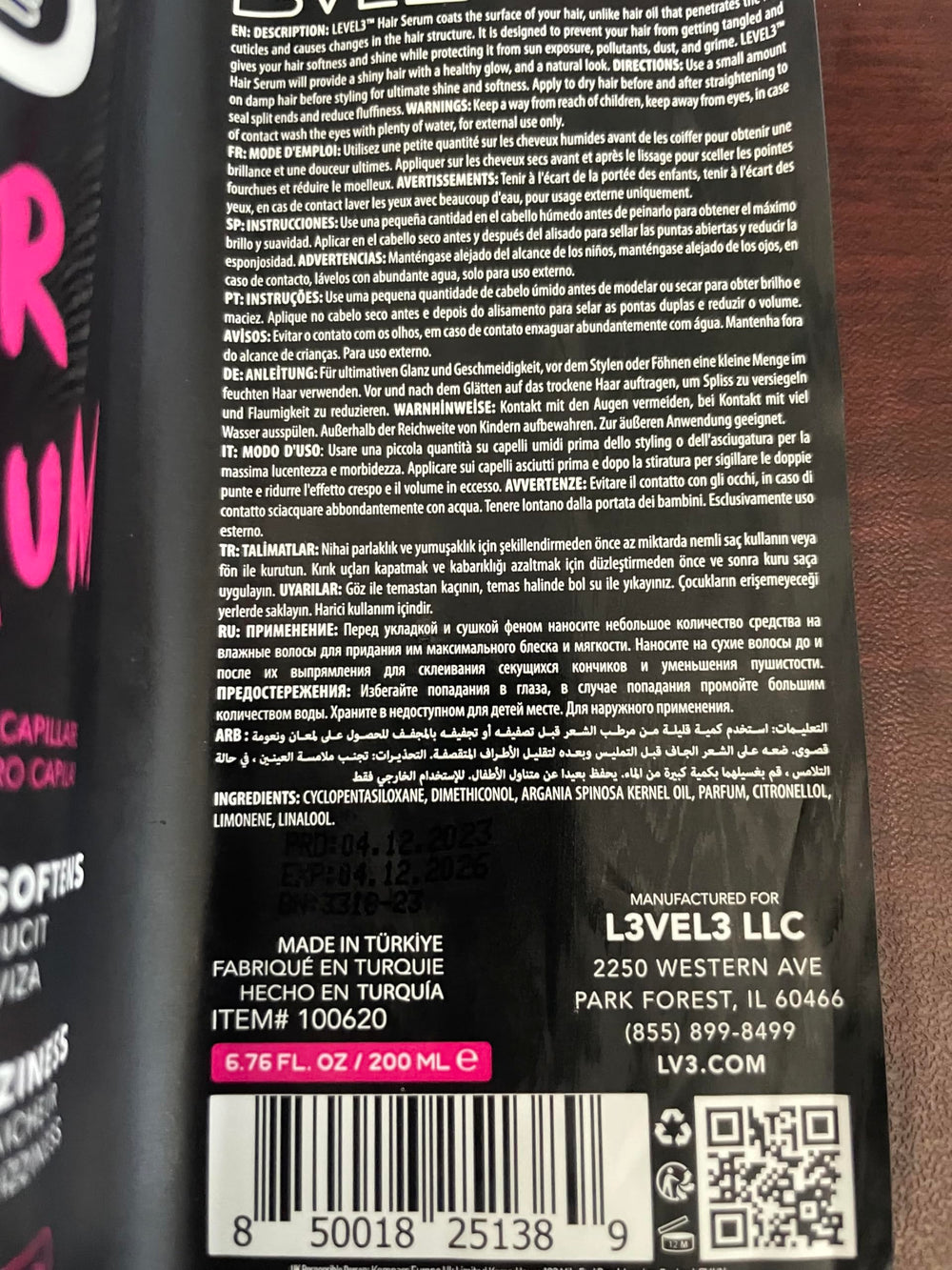 L3 Level 3 Hair Serum with shine boost for radiant hair texture