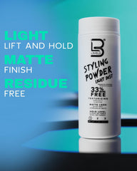 Hands applying L3 powder to create texture in hair