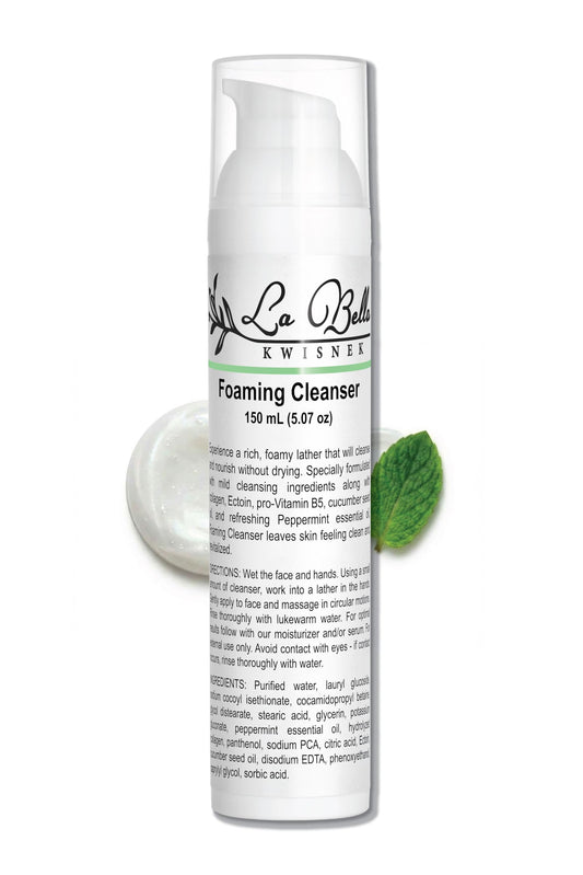 La Bella Kwisnek foaming cleanser bottle shown for gentle cleanse and luxurious lather.