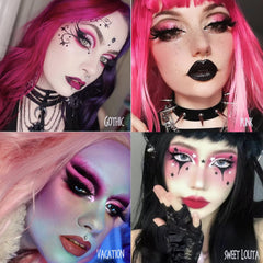 Shimmer black and silver metallic shades add drama to gothic eye makeup.