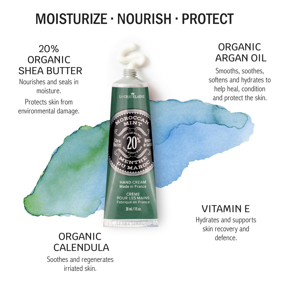 La Chatelaine Moroccan Mint hand cream fragrance for refreshing moisture.