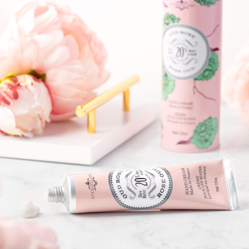 La Chatelaine Oud Rose fragrance bottle with subtle scent.