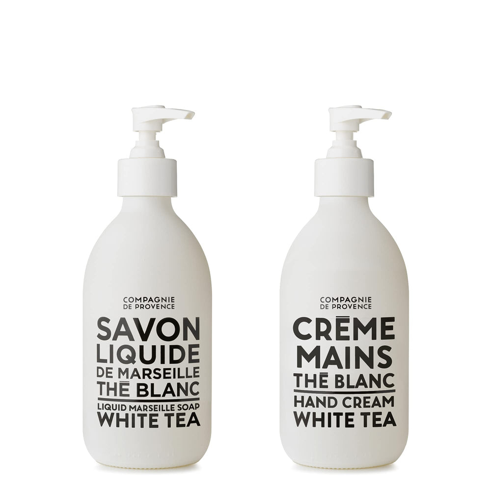 La Compagnie de Provence white-tea liquid soap bottle for daily hand cleansing.