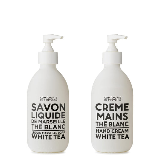 La Compagnie de Provence white-tea liquid soap bottle for daily hand cleansing.