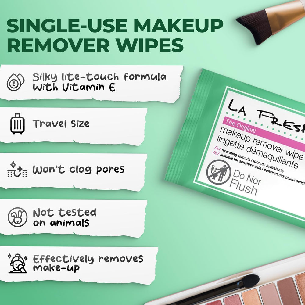 La Fresh makeup remover wipes face close-up highlighting a gentle hydrating formula