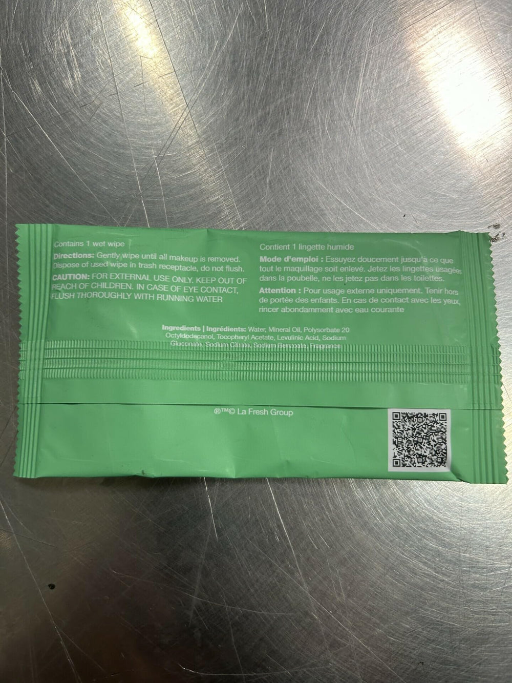 La Fresh lips makeup removal wipe showing conditioning after cleansing