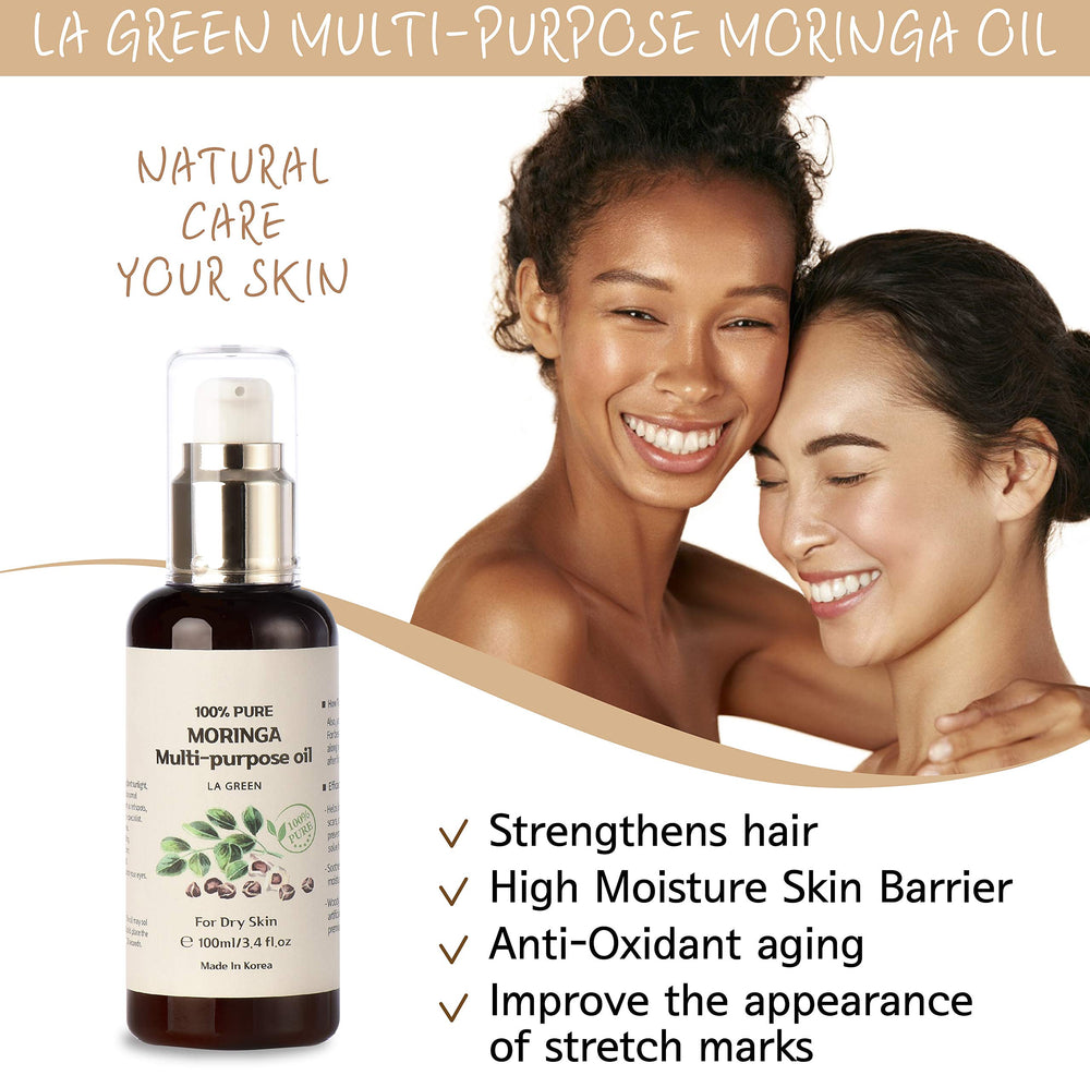 LA GREEN Moringa Oil for body nourishment and smooth, hydrated skin.