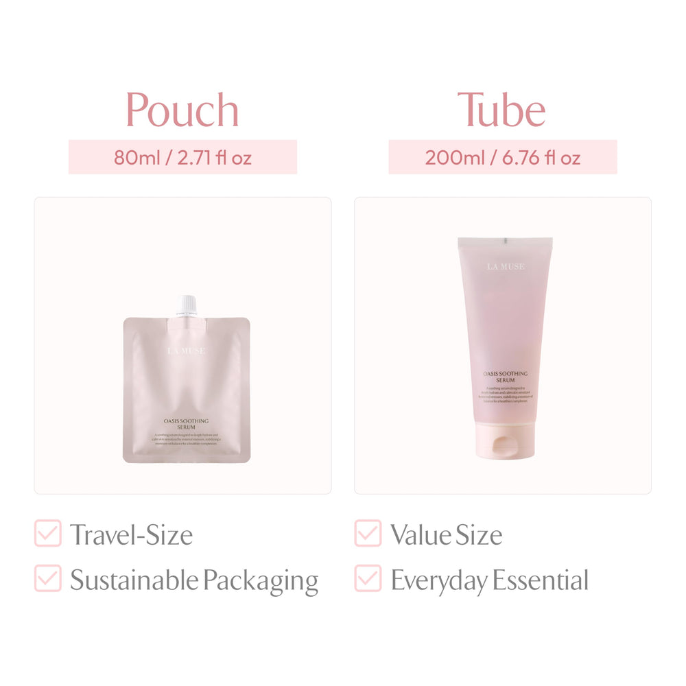 LA MUSE Oasis soothing serum application ritual invites soothing self-care.