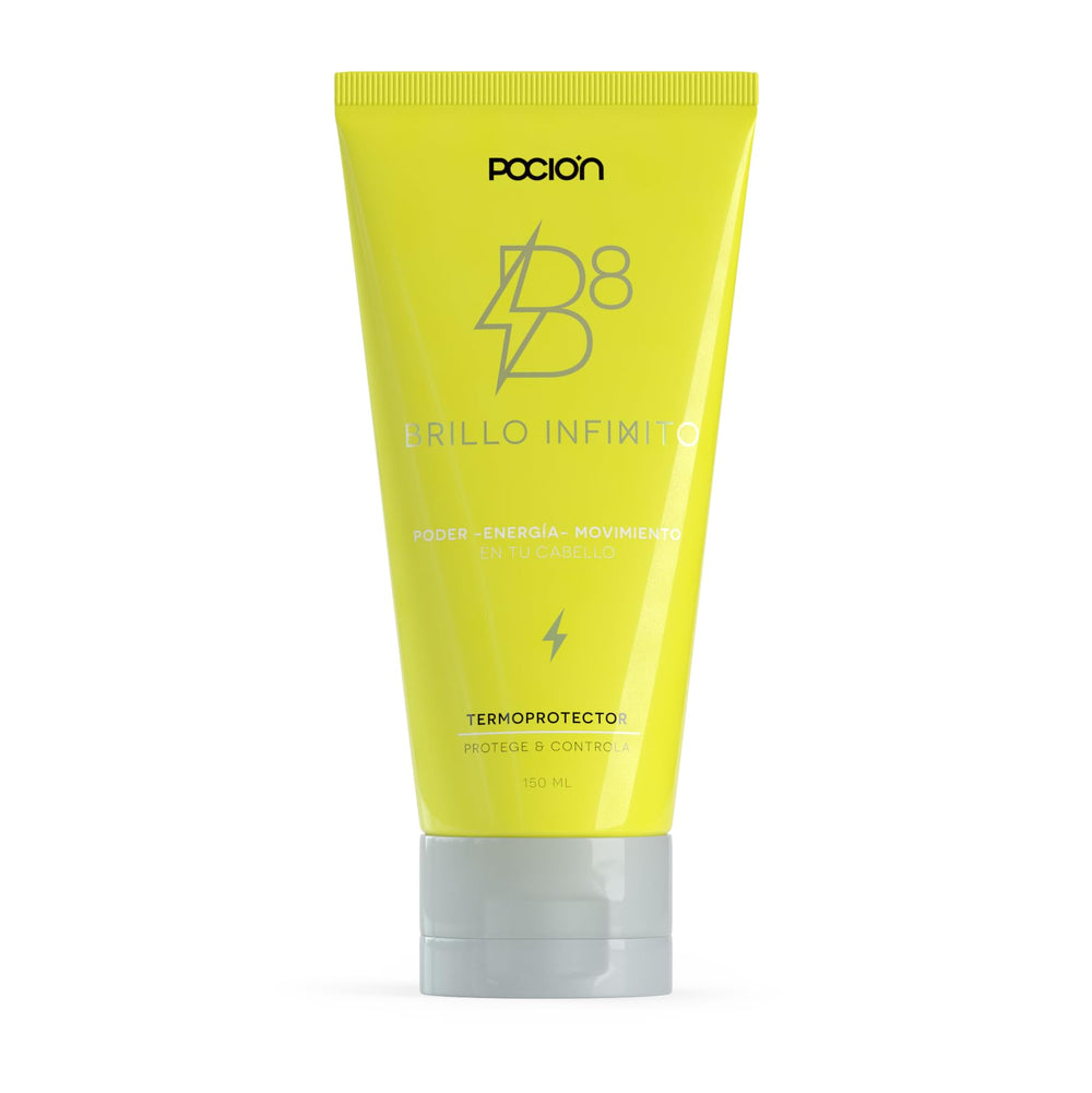 La Pocion B8 ThermoProtectant Cream bottle close-up for sleek, protected styling.