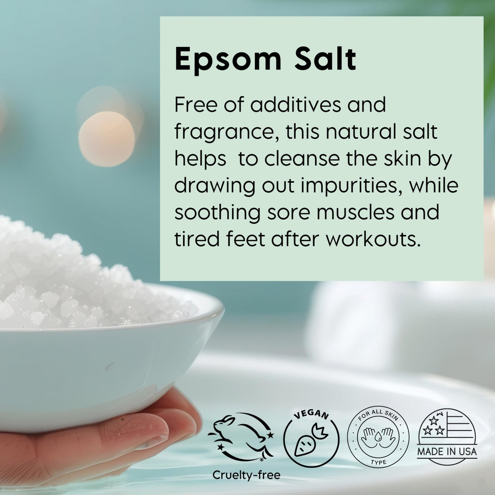 LA SALT CO Epsom salt in a calm bathroom scene