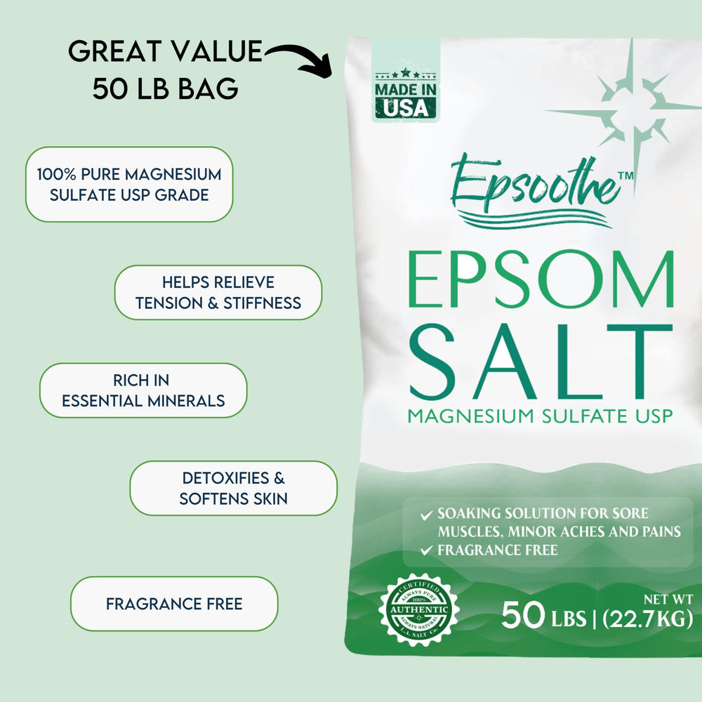 LA SALT CO Epsom salt dissolving in warm bath water for soothing baths