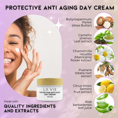 La Vie Anti-Aging Cream jar closeup shows rich, hydrating texture.