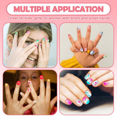 Labeol kids fake nails showcase bright colors and cute patterns for playful styles.