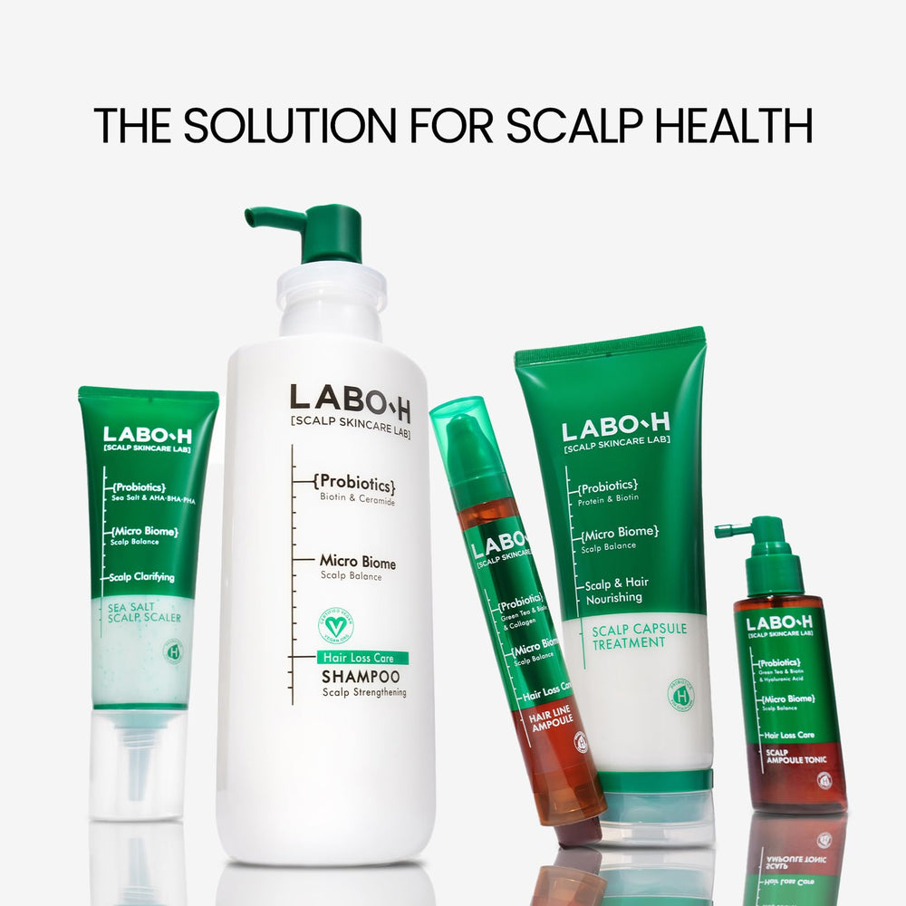 LABO-H lightweight, non-greasy spray ready for scalp care.