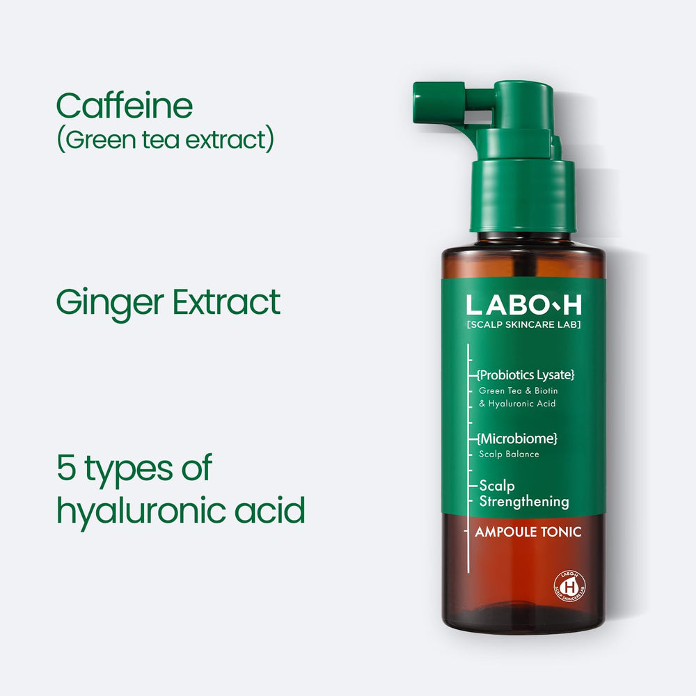 LABO-H bottle highlights odor-elimination feature for refreshed scalp.