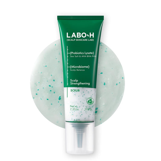 LABO-H Scalp Strengthening Scrub bottle showing sea salts for a refreshed scalp