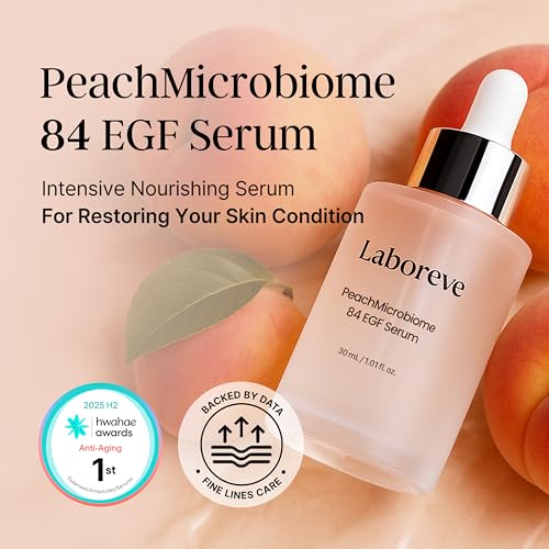 Laboreve PeachMicrobiome 84 EGF Serum dropper ensures precise, gentle application.