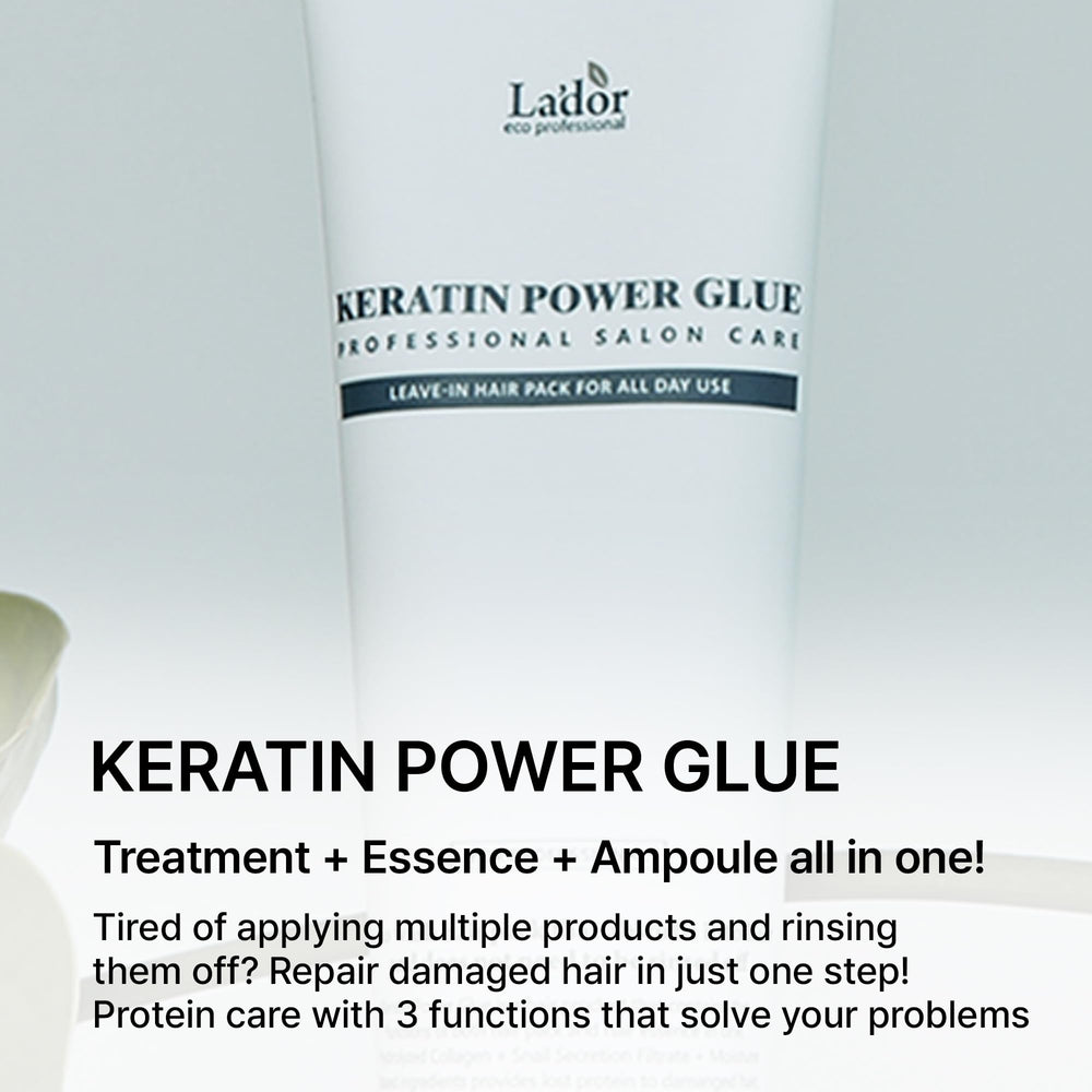 LA'DOR Keratin Power Glue application shot for sleek, shiny hair.
