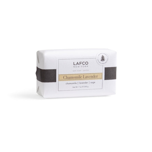 LAFCO New York Chamomile Lavender bar soap front view with premium packaging and soothing aroma