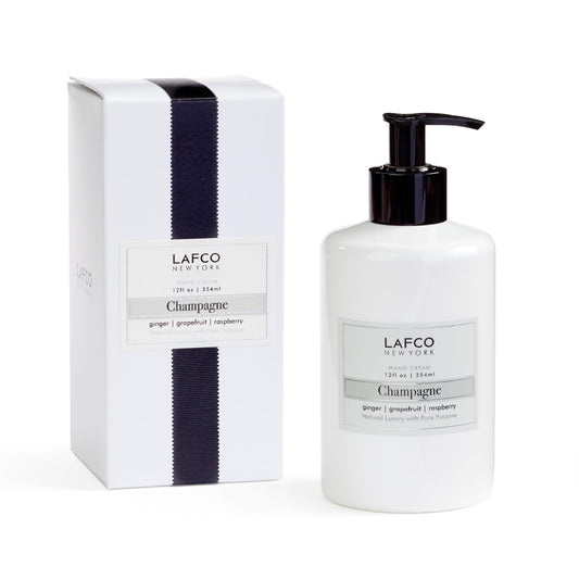 LAFCO New York Champagne Hand Cream bottle pour showing luxurious hydration