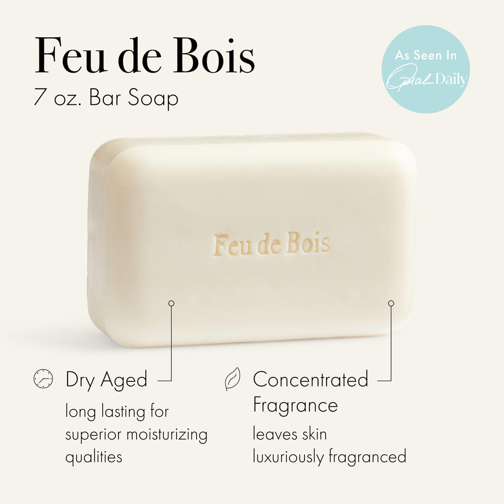 Feu de Bois soap highlights olive oil and argan oil for deep moisture