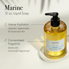 Close-up pour shows smooth foam from olive oil-based soap for all skin types