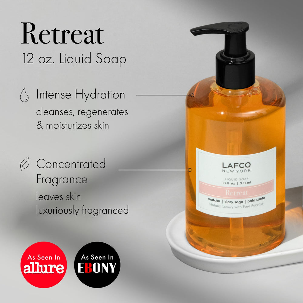 LAFCO Retreat pour shot highlighting quick lather and refreshing aroma.