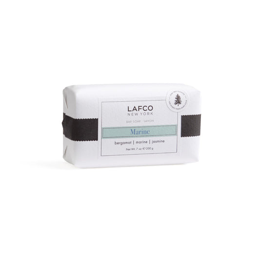 LAFCO New York Marine bar soap packaging showcases premium design and clean, hydrated skin.