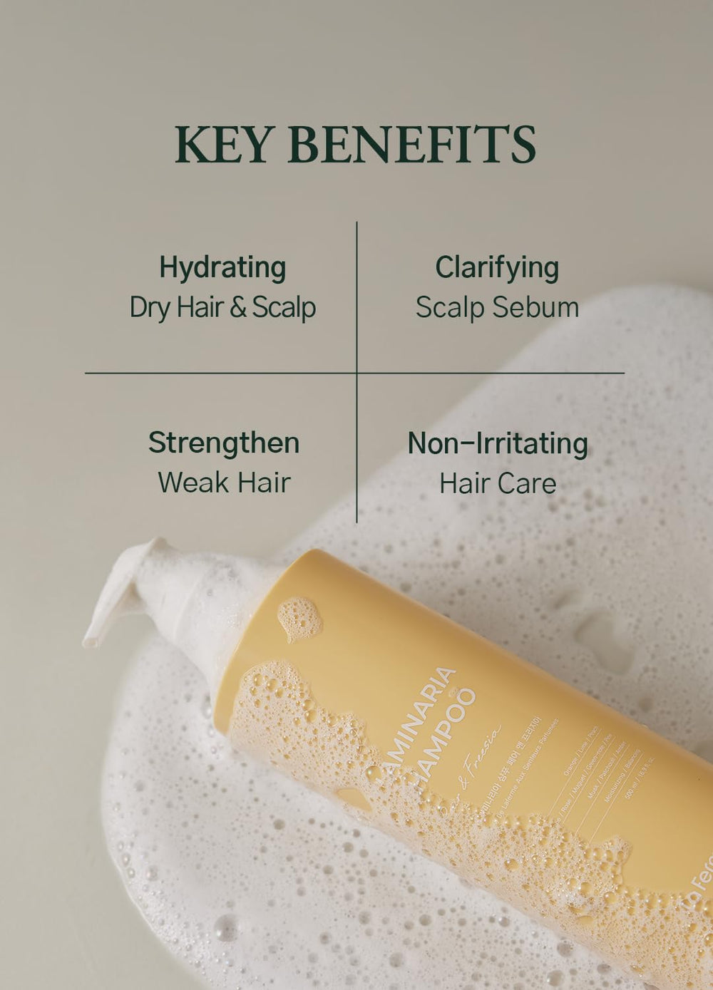 Laferme Laminaria Shampoo creamy lather suggests gentle cleansing for dry hair.