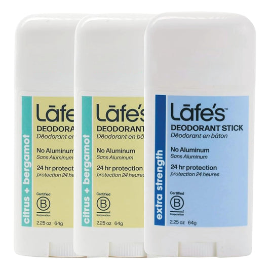 Lafe's citrus bergamot 3-pack deodorant sticks offer long-lasting natural protection.