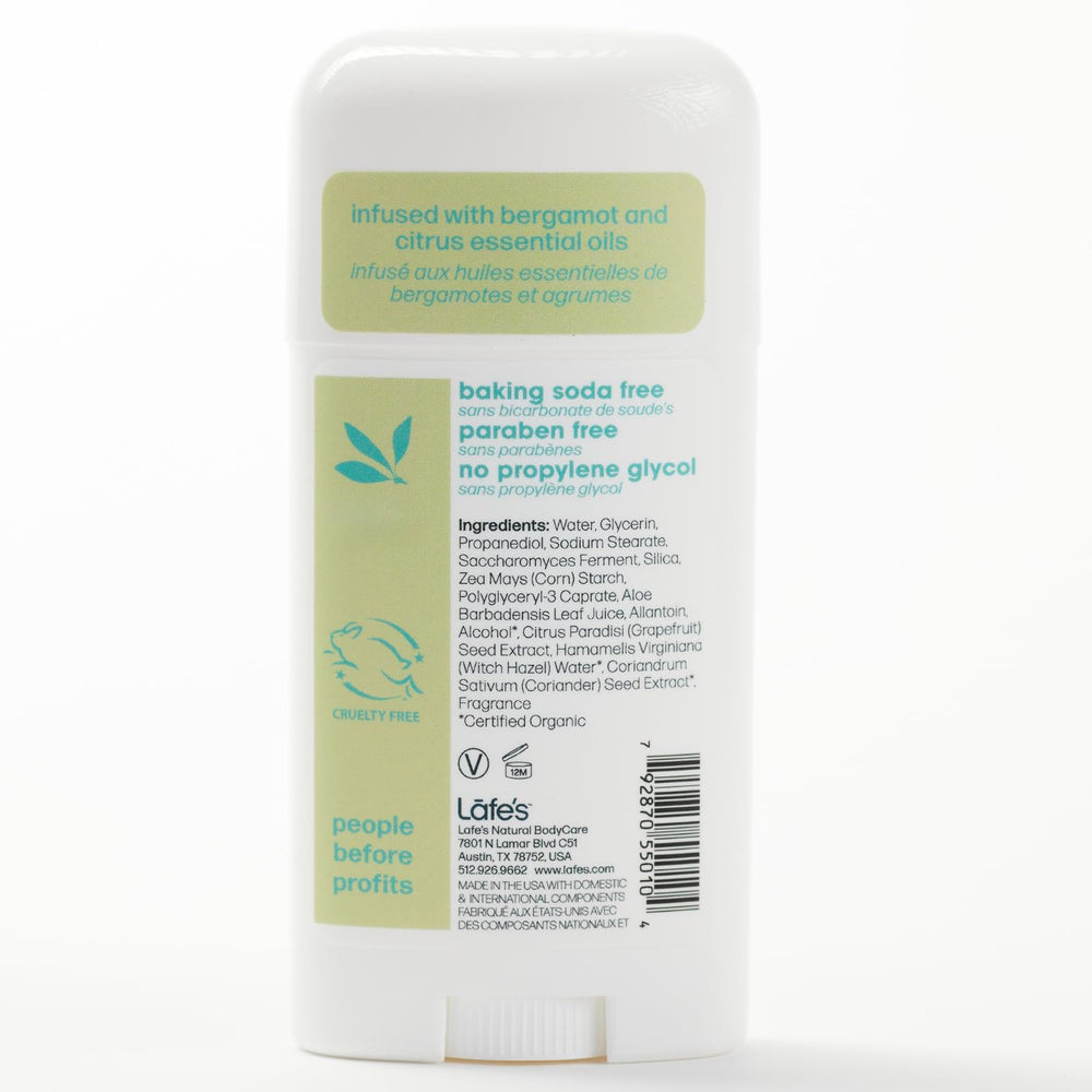 Close-up of Lafe's label highlighting natural ingredients and fragrance.