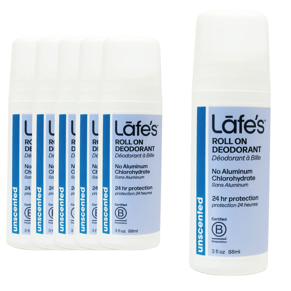 Lafe's unscented roll-on deodorant 3oz for all-day freshness.