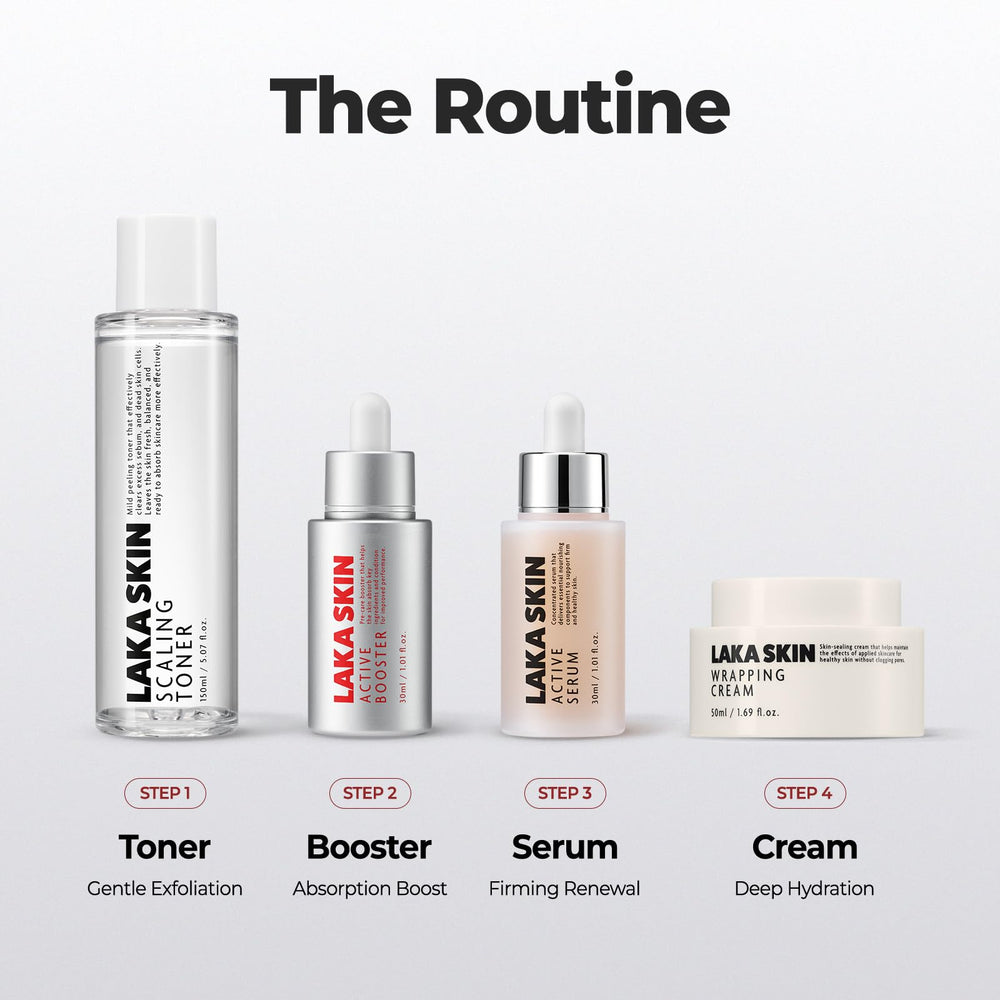 Lifestyle desk scene with Laka Scaling Toner as part of skincare routine