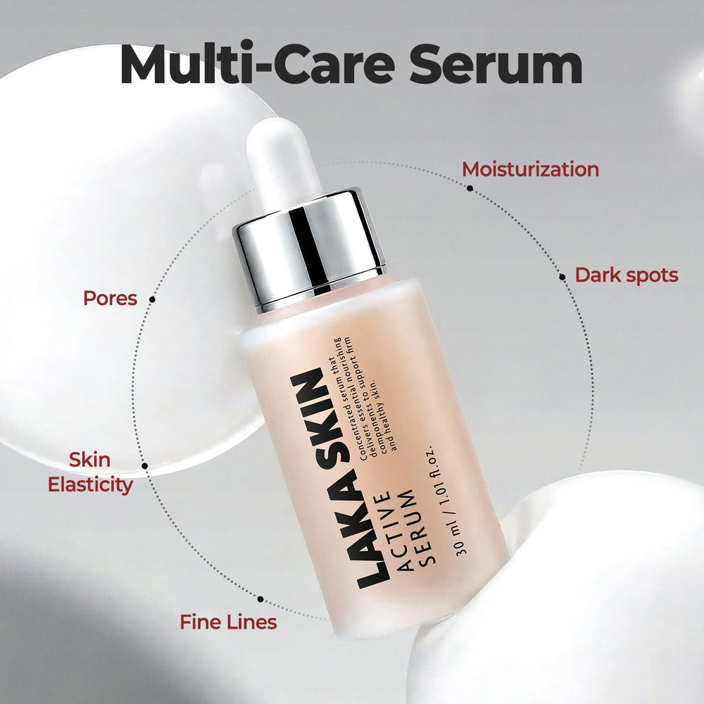 Laka Skin Active Serum packaging box with premium skincare branding