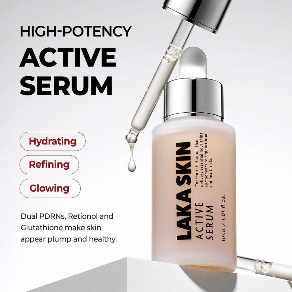Laka Skin Active Serum pump-dispense detailed view for easy application