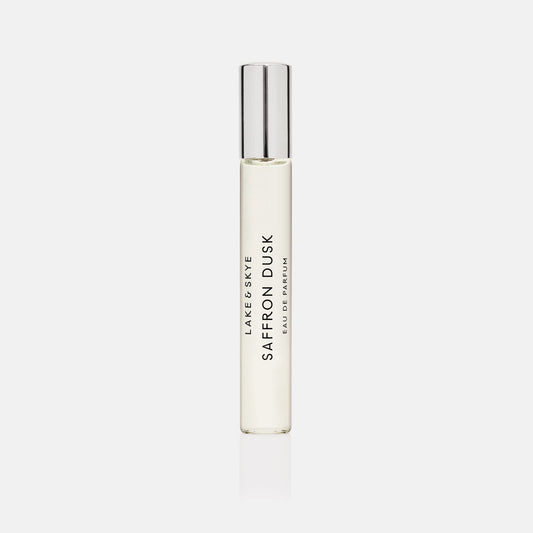Lake & Skye Saffron Dusk purse spray bottle front view, ideal for on-the-go fragrance.