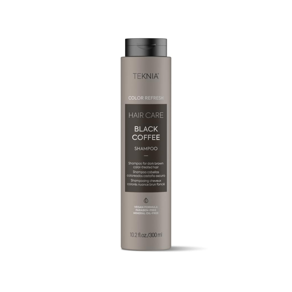Lakmé Teknia Black Coffee Shampoo bottle with color-refreshing formula for dark hair.