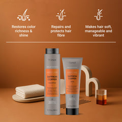 Lakmé Teknia Refresh Saffron Copper Shampoo lather demonstrates gentle cleansing and color refresh.