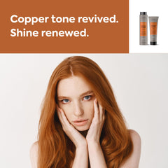 Lakmé Teknia Refresh Saffron Copper Treatment being applied to damp hair.