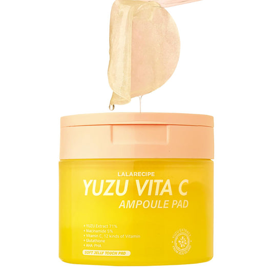 LALARECIPE Yuzu Toner Pads packshot highlights convenient jumbo pads for quick skincare.