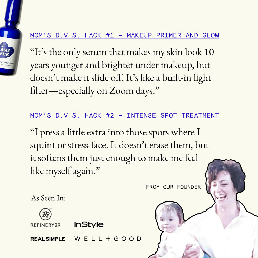Lamarue Daily Vitamin Serum ingredients chart highlighting Vitamin C and hyaluronic acid.