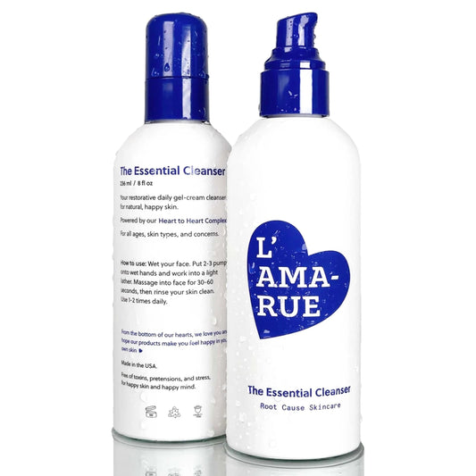 L'AMARUE Essential Cleanser bottle front, gentle daily cleanse for all skin types.