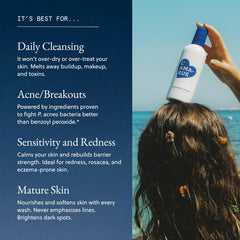 L'AMARUE Essential Cleanser foam close-up provides hydrating cleanse.