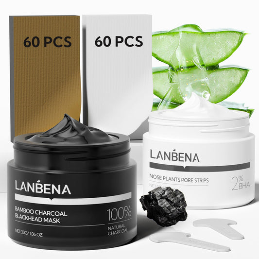 LANBENA nose strips with 2% salicylic acid for deep pore cleansing.