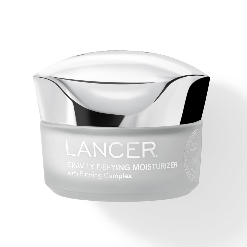 Lancer Gravity Defying Moisturizer bottle cap close-up showing premium packaging and hydrating feel