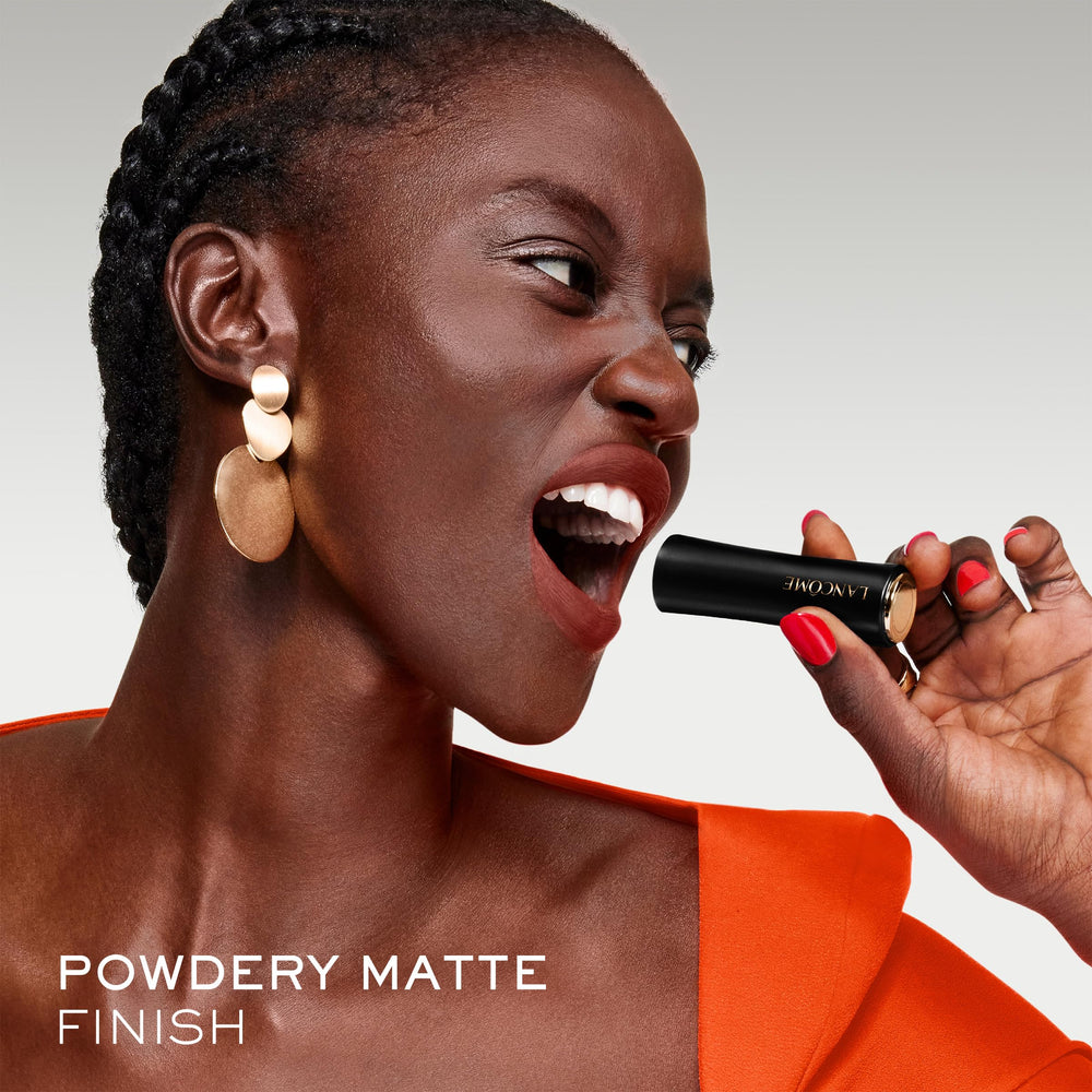 Lancôme L'Absolu Rouge Drama Matte 221 soft-focus image hints velvety texture.